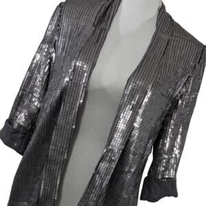 CHARLOTTE RUSSE! SILVER SQUARE SEQUIN ON GRAY SHEER, CHIFFON JACKET! SZ S